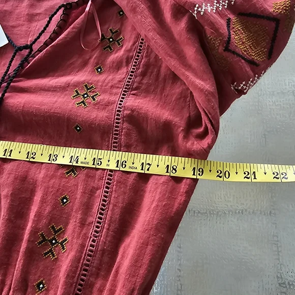 Zara TRF Boho Maxi Dress Red Embroidered Long Sleeve Peasant Ethnic Festival M - Picture 8 of 16